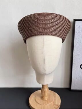 Brown Straw Pillbox Hat - Structured Summer Hat